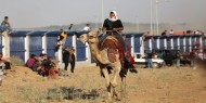 صور.. شبان غزيون يستعرضون مهاراتهم في ركوب الخيل